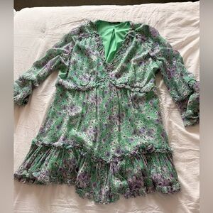 Kobi Halperin Green Dress with Floral Accents